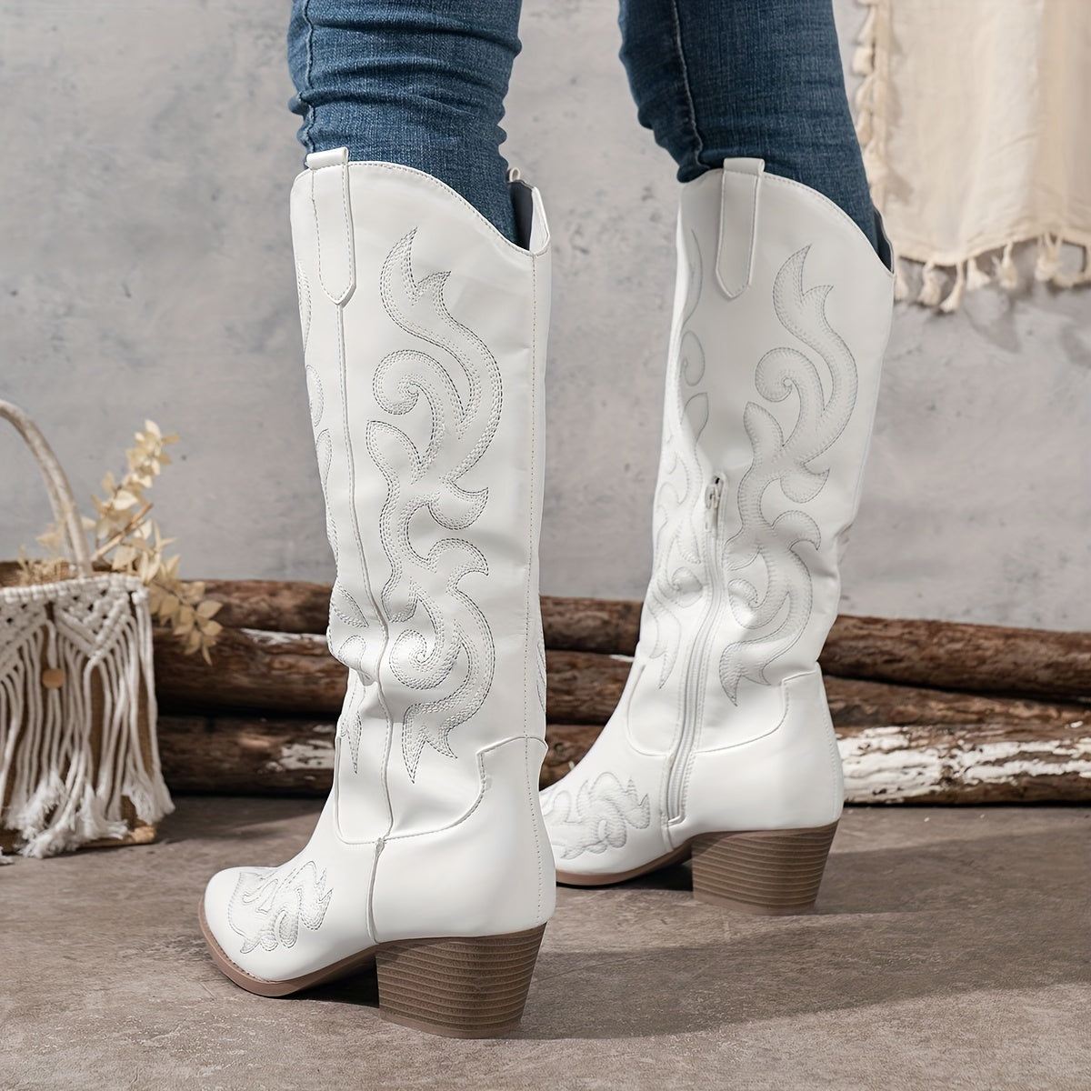 Alessandra Embroidered Knee-High Cowboy Boots