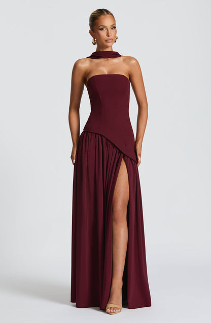 Elena Strapless Lace-Up Slit Maxi Dress