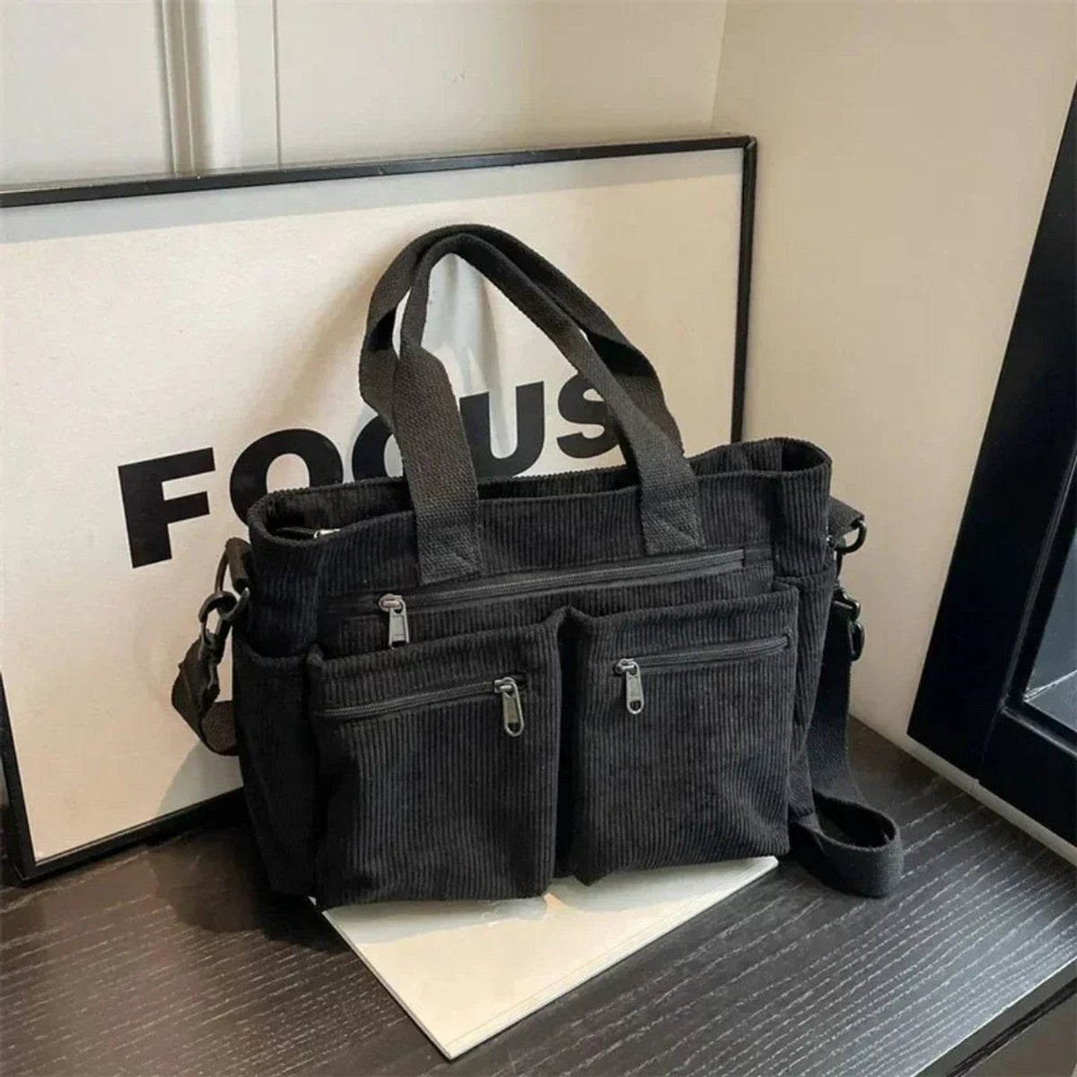 Amalia Corduroy Multi-Pocket Crossbody Tote