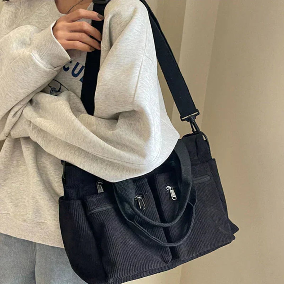 Amalia Corduroy Multi-Pocket Crossbody Tote