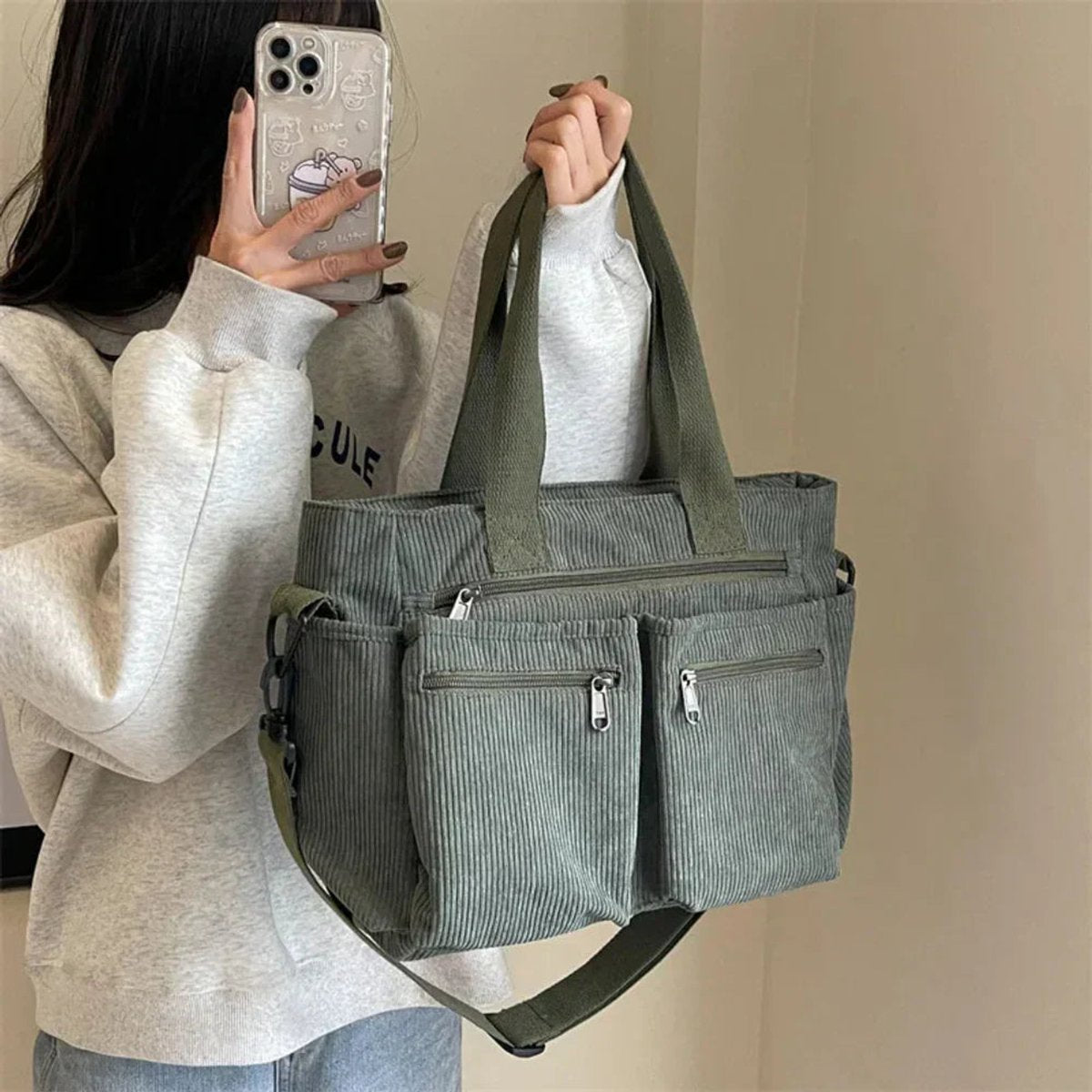 Amalia Corduroy Multi-Pocket Crossbody Tote
