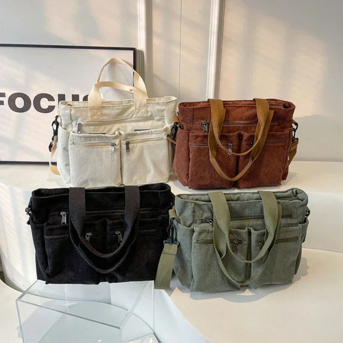Amalia Corduroy Multi-Pocket Crossbody Tote
