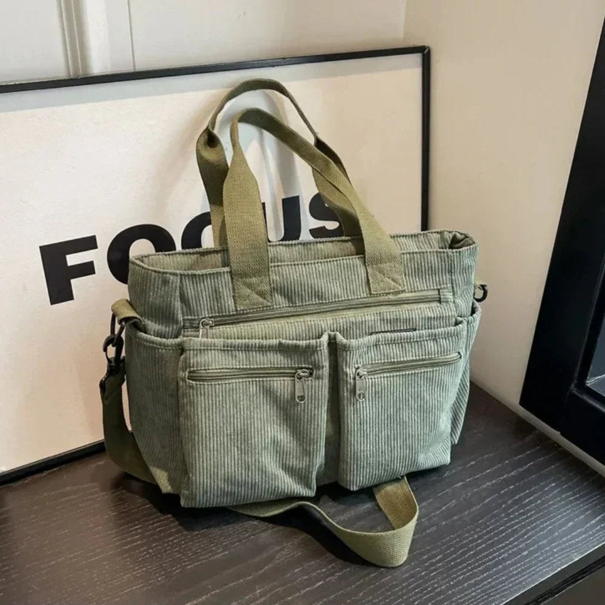 Amalia Corduroy Multi-Pocket Crossbody Tote