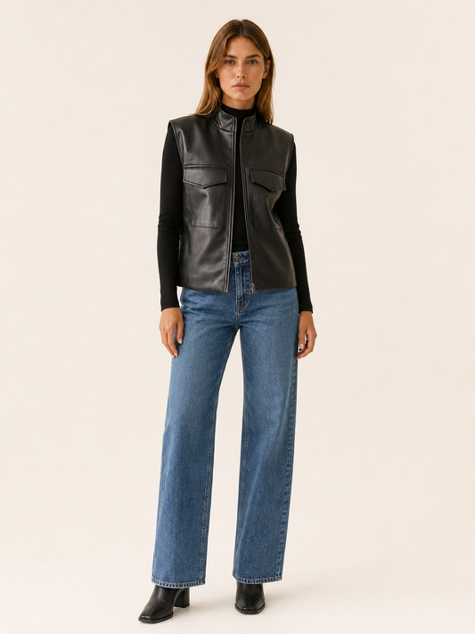 Palmina Sleeveless Faux Leather Utility Jacket