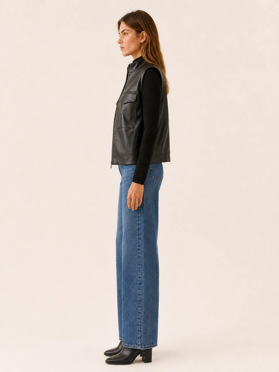 Palmina Sleeveless Faux Leather Utility Jacket