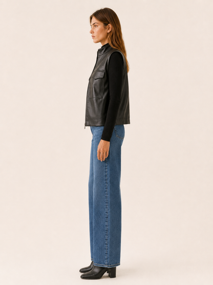 Palmina Sleeveless Faux Leather Utility Jacket
