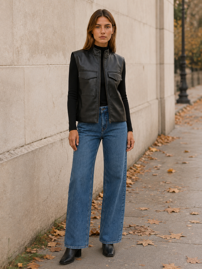 Palmina Sleeveless Faux Leather Utility Jacket