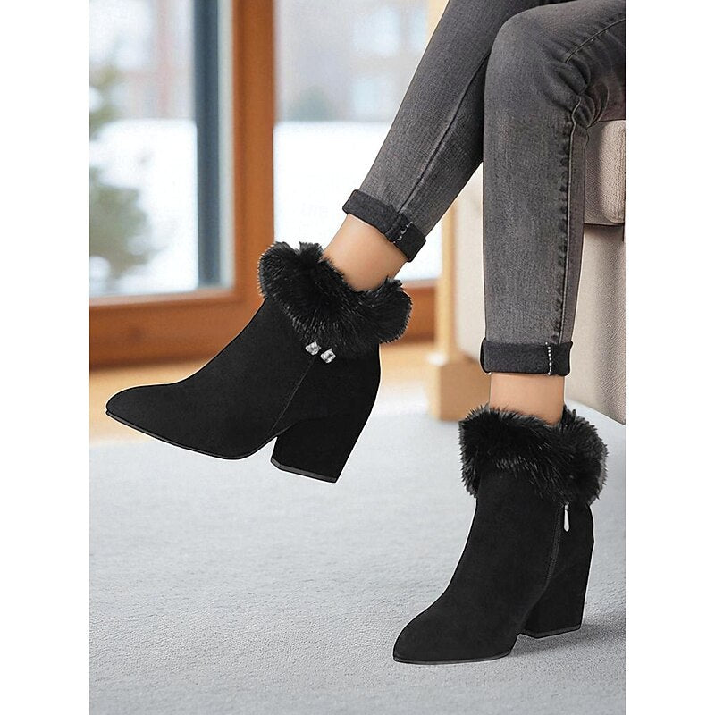 Marcelle Fur-Trimmed Block Heel Ankle Boots