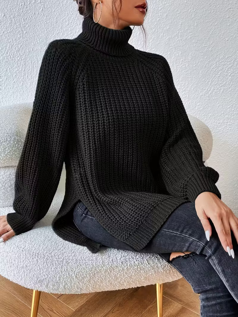 Jessamine Waffle-Knit Turtleneck Sweater