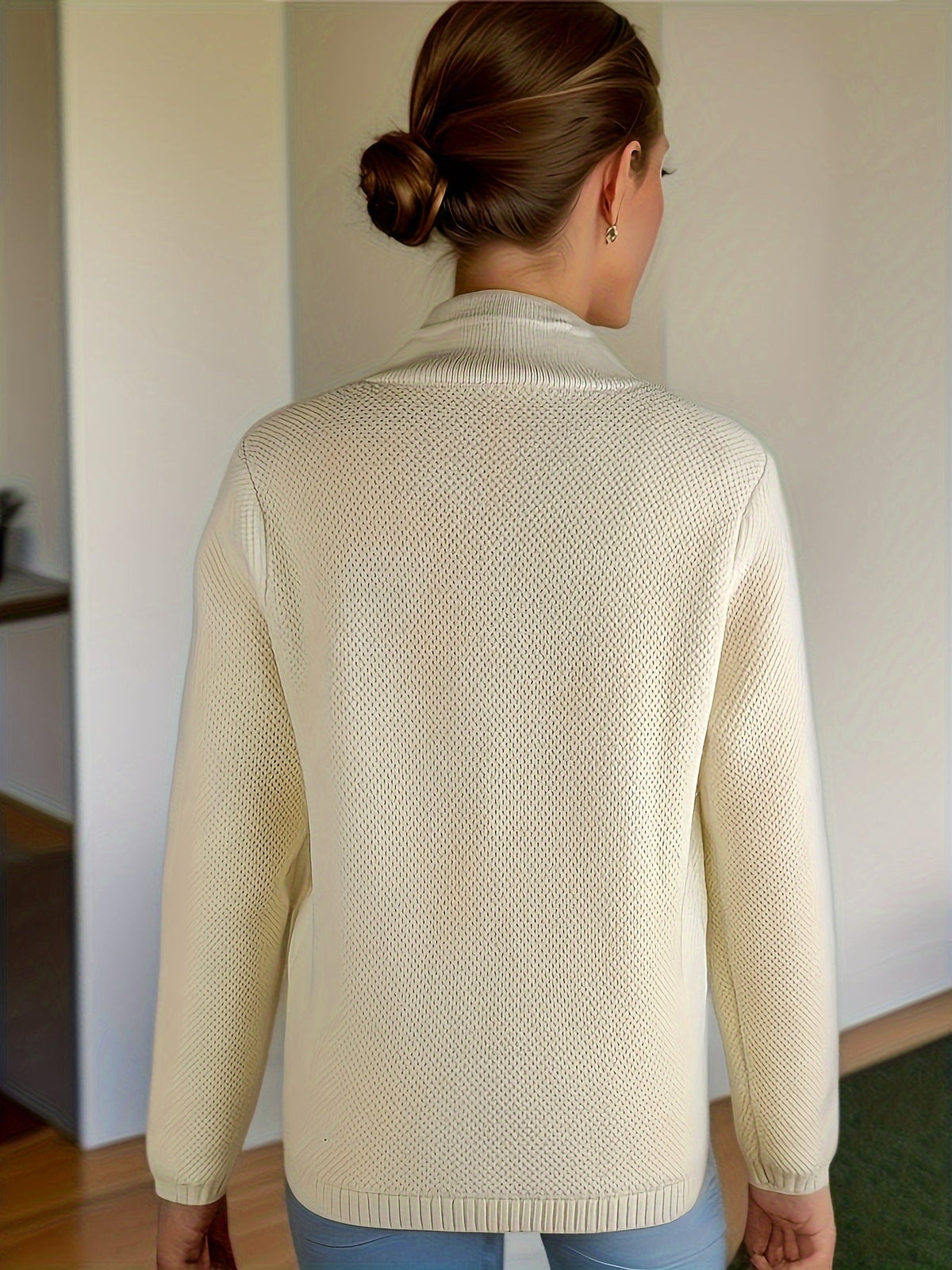 Cecile Textured Stand-Collar Cardigan