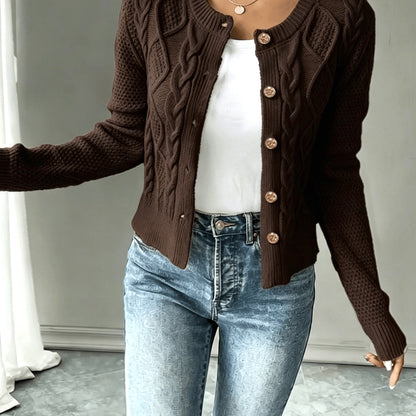 Melisande Cable-Knit Button-Front Cardigan