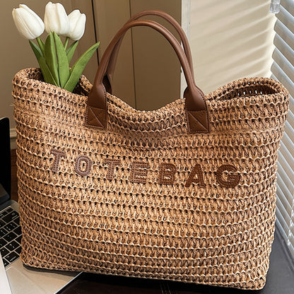 Vespera Woven Leather Handle Tote Bag