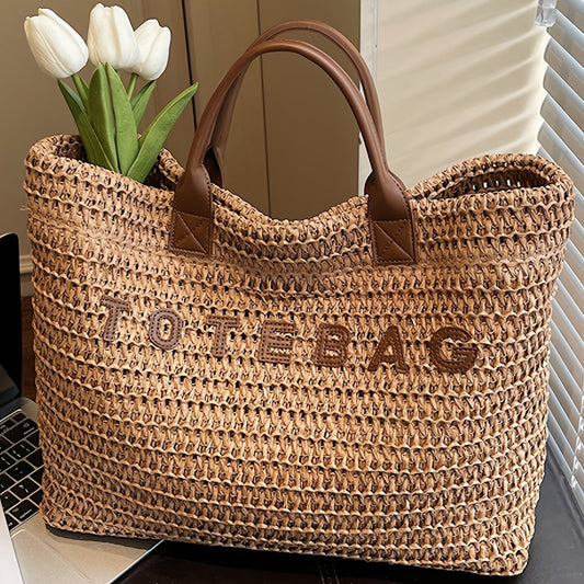 Vespera Woven Leather Handle Tote Bag