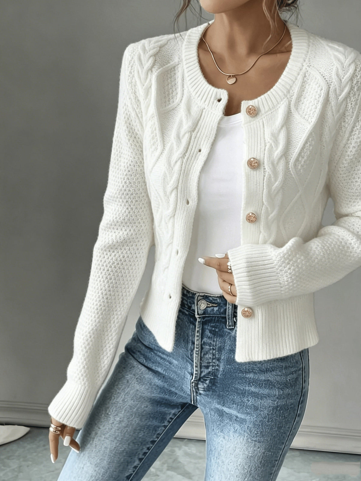 Melisande Cable-Knit Button-Front Cardigan