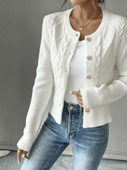 Melisande Cable-Knit Button-Front Cardigan