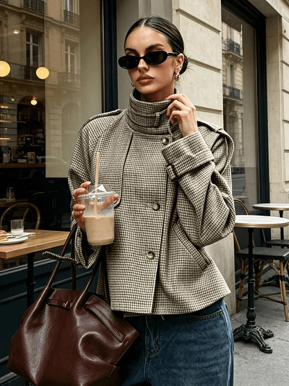 Cecelia Houndstooth Stand-Collar Jacket