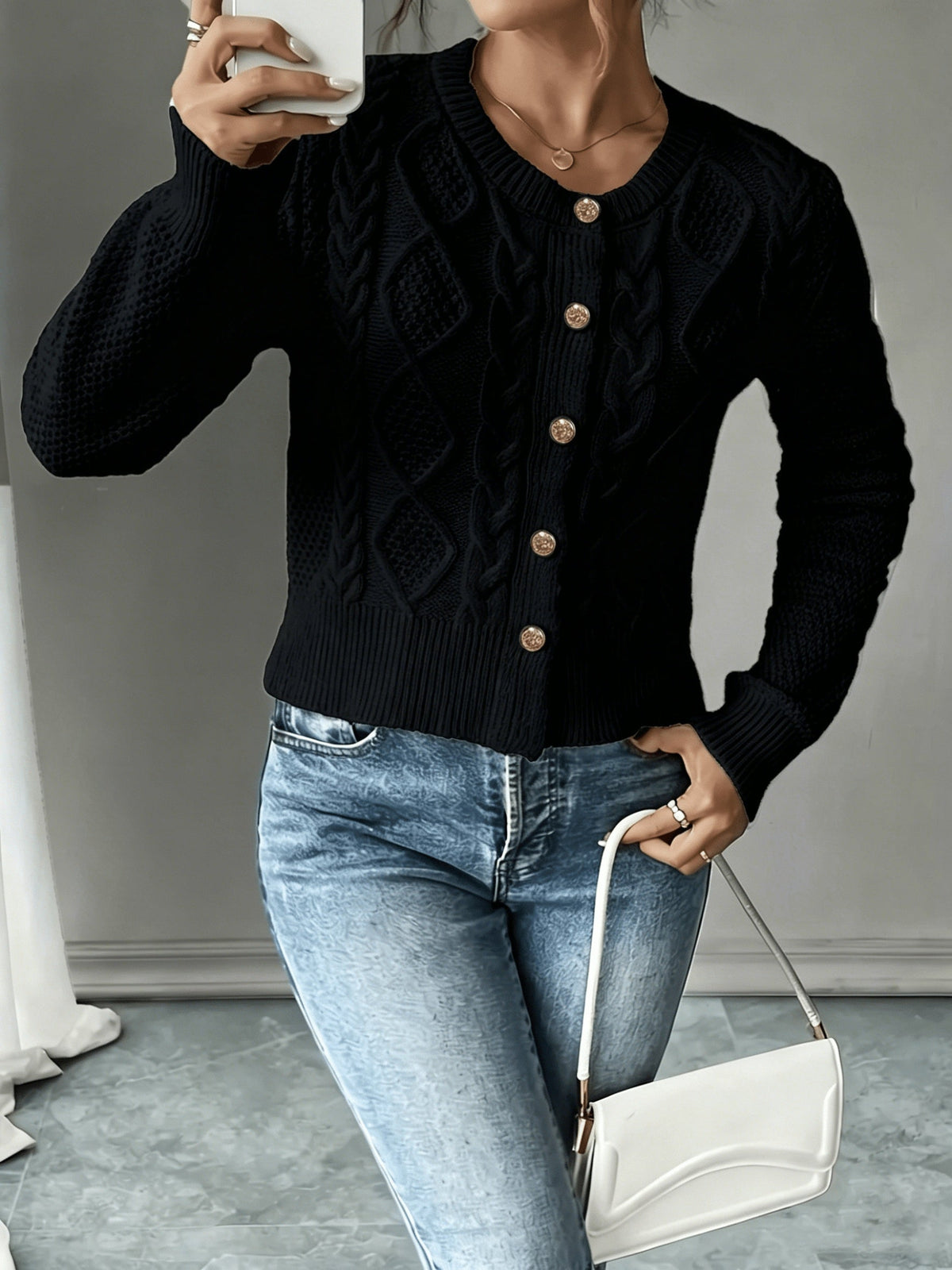 Melisande Cable-Knit Button-Front Cardigan