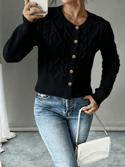 Melisande Cable-Knit Button-Front Cardigan