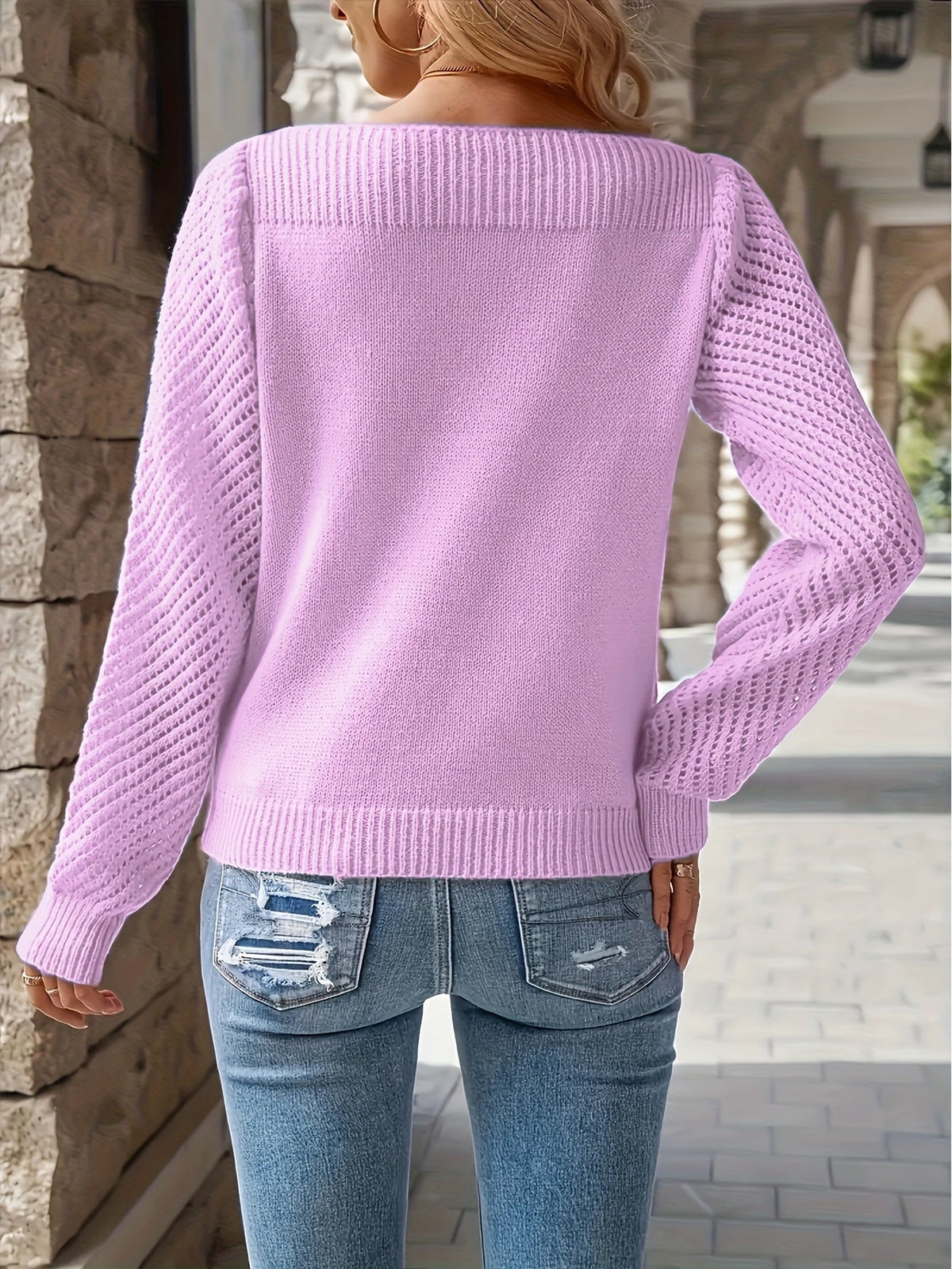 Evelisse Openwork Sleeve Knit Sweater