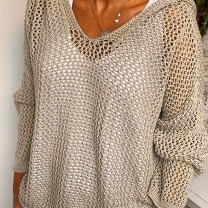 Isabeau Open-Knit Hooded Sweater