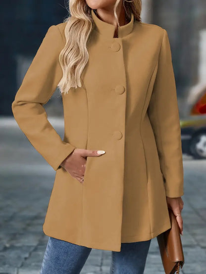 Isabeau Stand-Collar Button Coat
