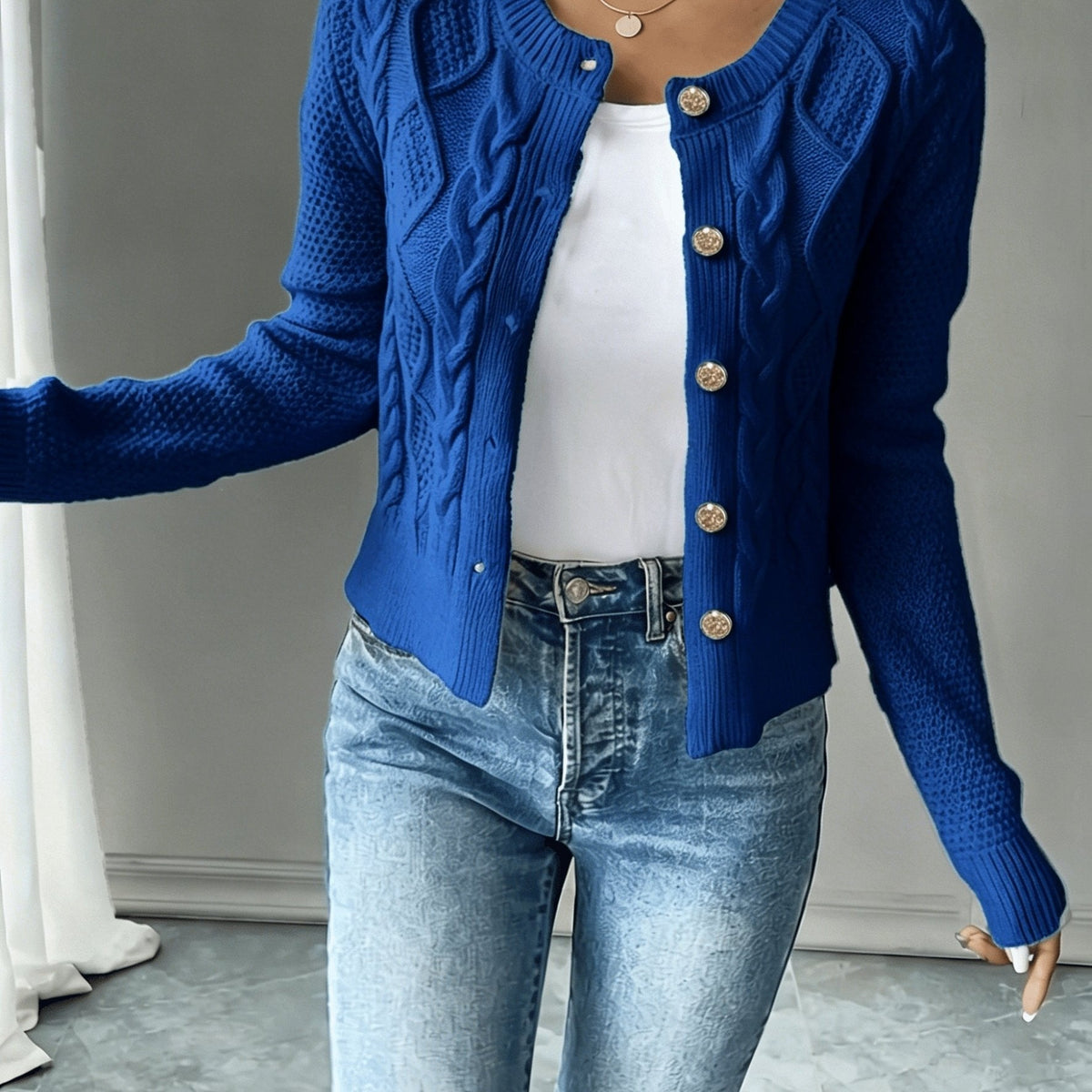 Melisande Cable-Knit Button-Front Cardigan