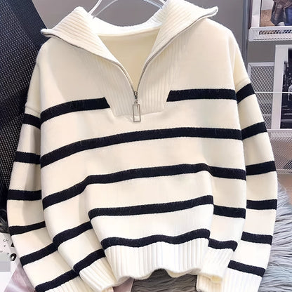Cosette Striped Half-Zip Collared Sweater