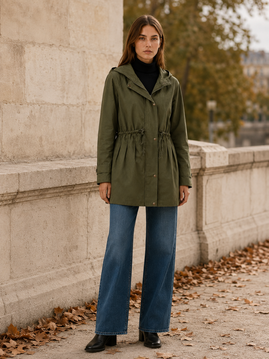 Florina Hooded Drawstring Trench Coat
