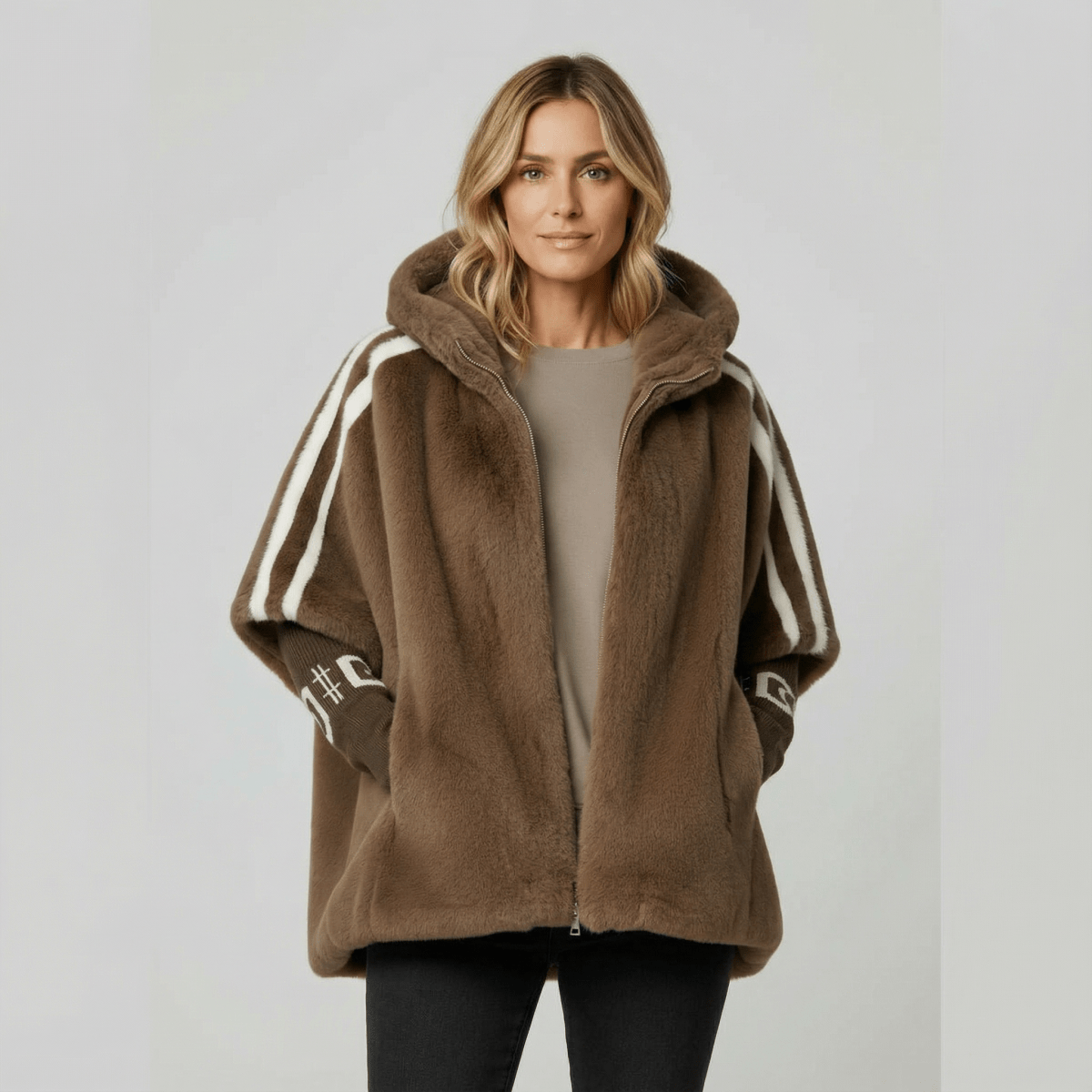 Aurette Oversized Faux Fur Cape Jacket