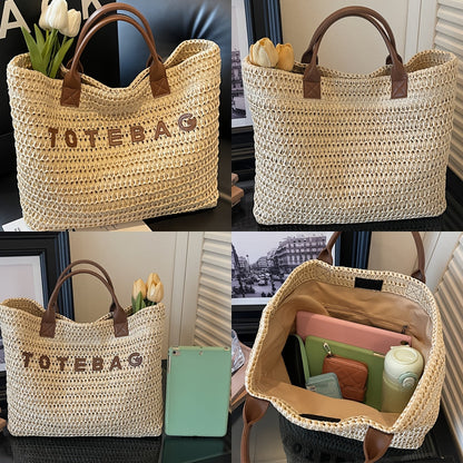 Vespera Woven Leather Handle Tote Bag