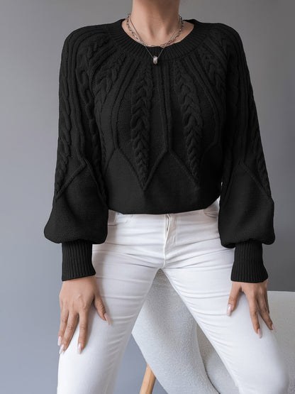 Coralie Cable-Knit Lantern Sleeve Sweater