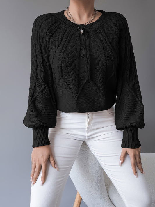 Coralie Cable-Knit Lantern Sleeve Sweater