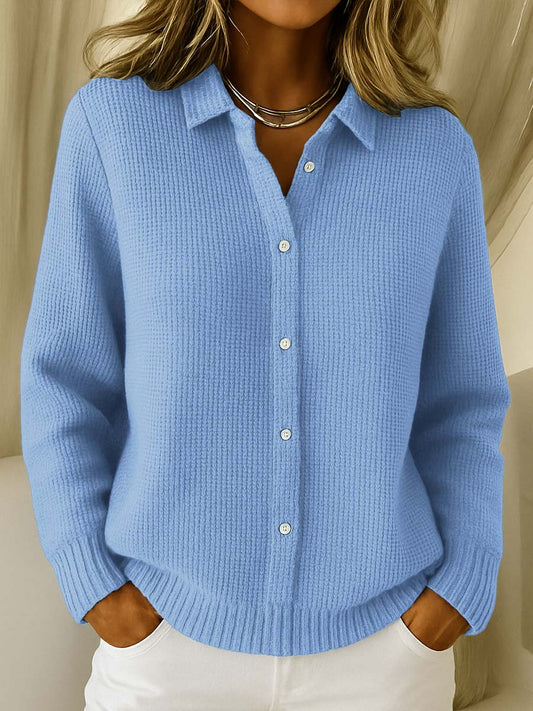 Gaia Waffle-Knit Button-Front Cardigan