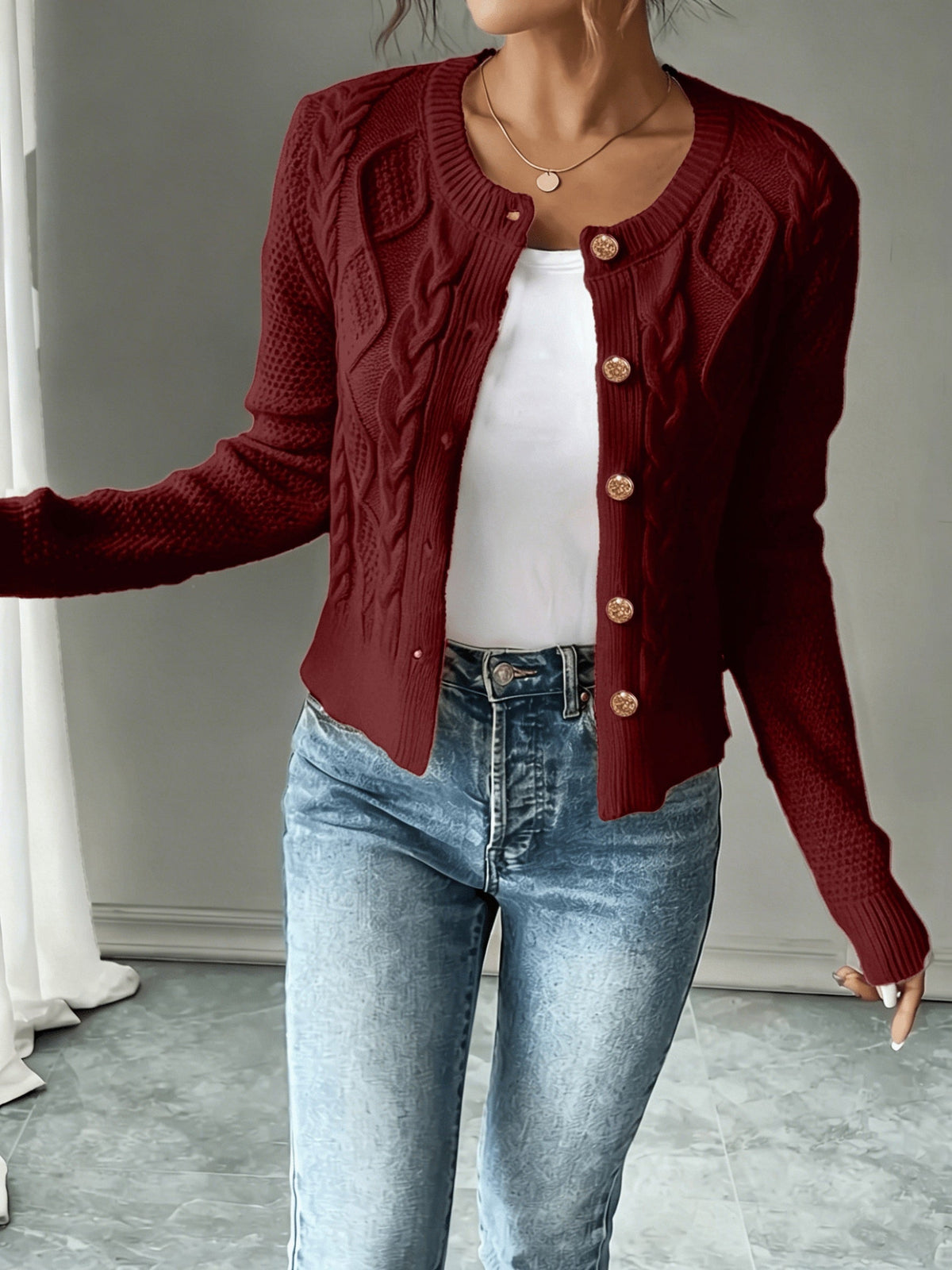 Melisande Cable-Knit Button-Front Cardigan