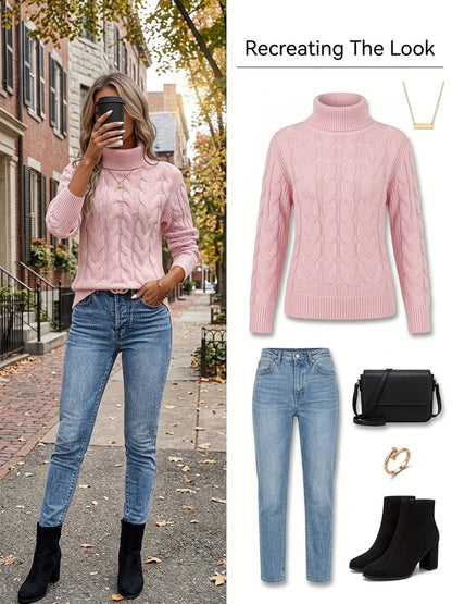 Rosamund Cable-Knit Turtleneck Sweater