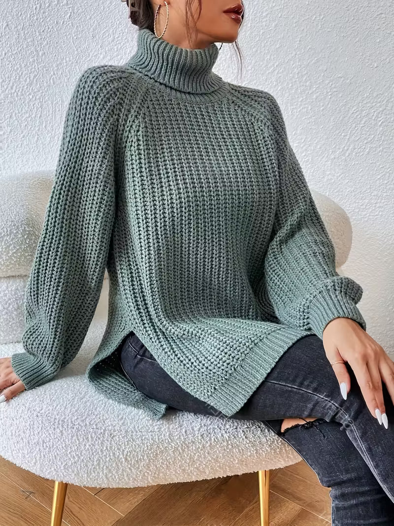 Jessamine Waffle-Knit Turtleneck Sweater