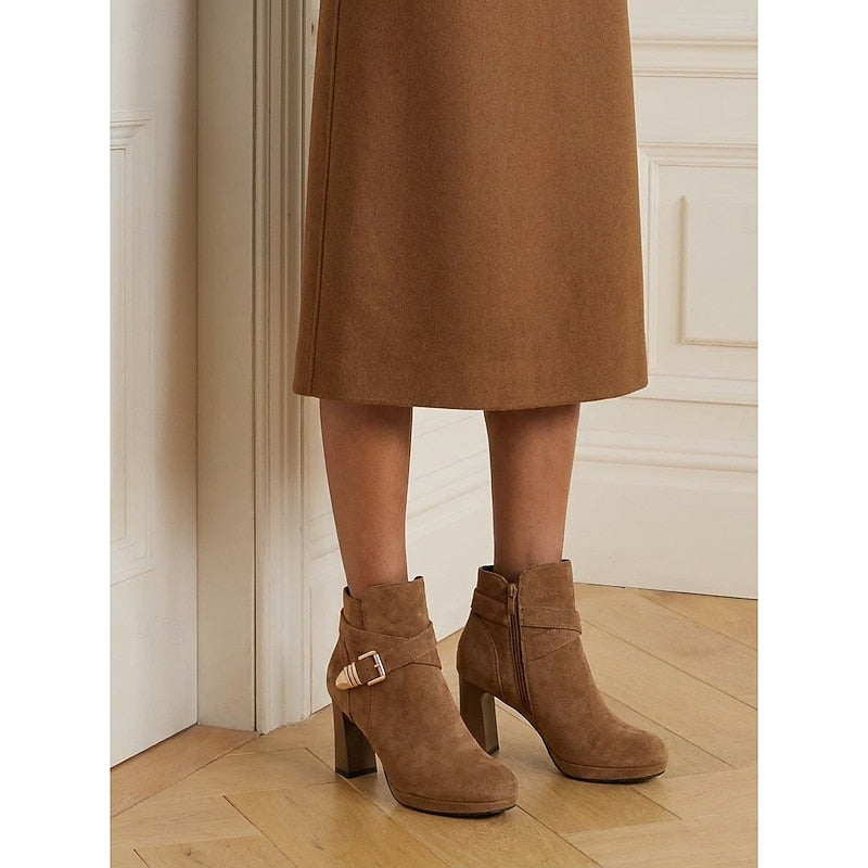 Emmeline Buckle Strap Block Heel Ankle Boots