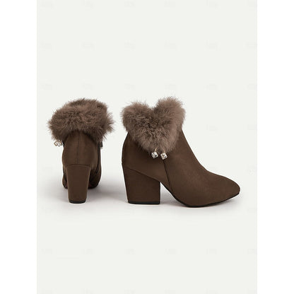Marcelle Fur-Trimmed Block Heel Ankle Boots