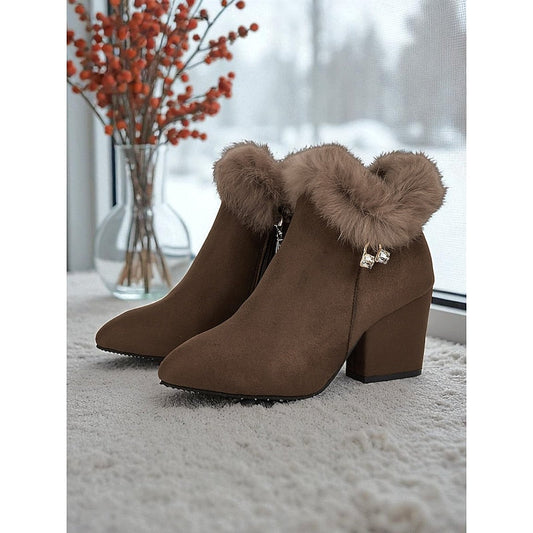 Marcelle Fur-Trimmed Block Heel Ankle Boots