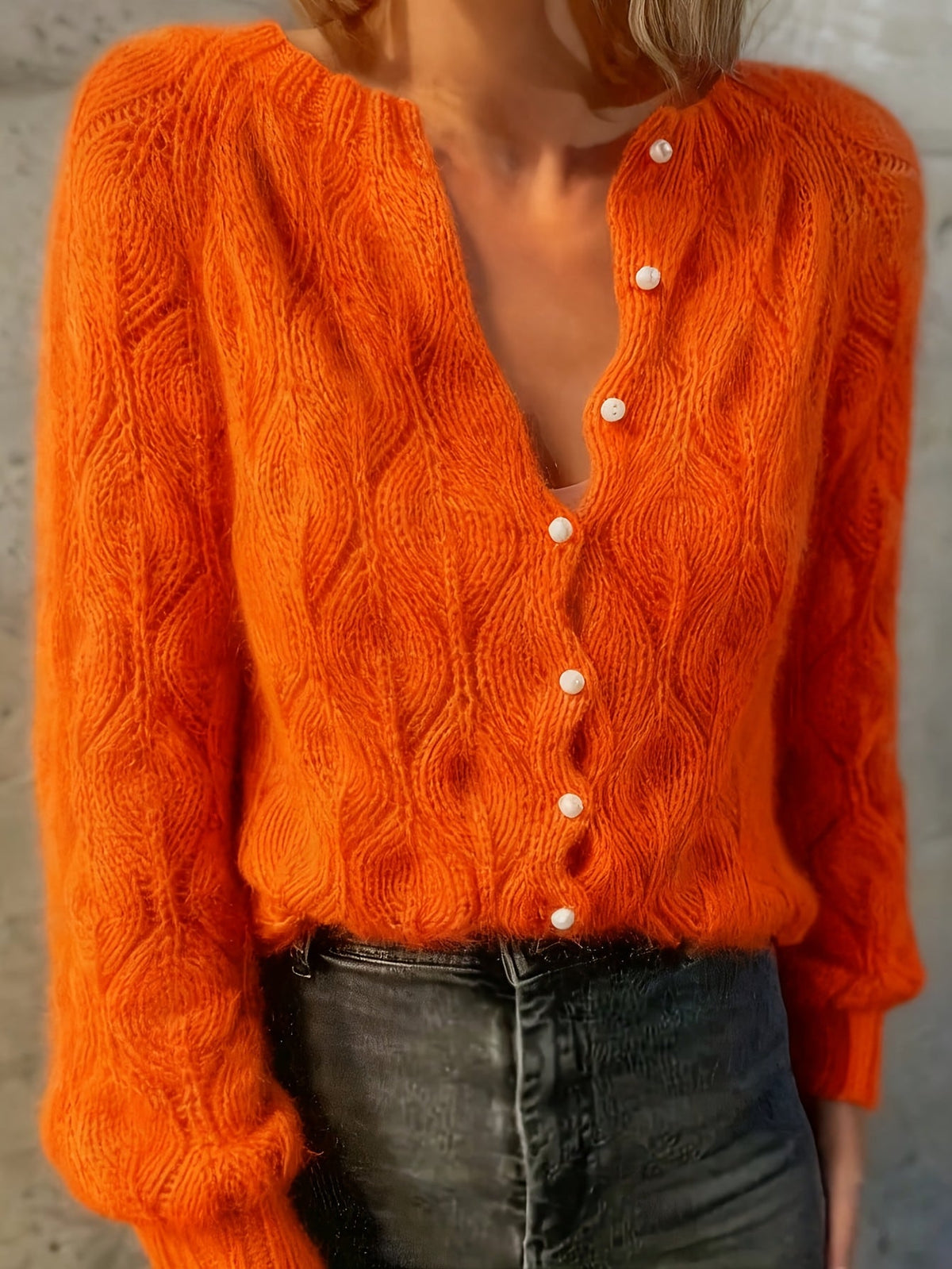 Geneva Faux Mink Pearl-Button Cardigan