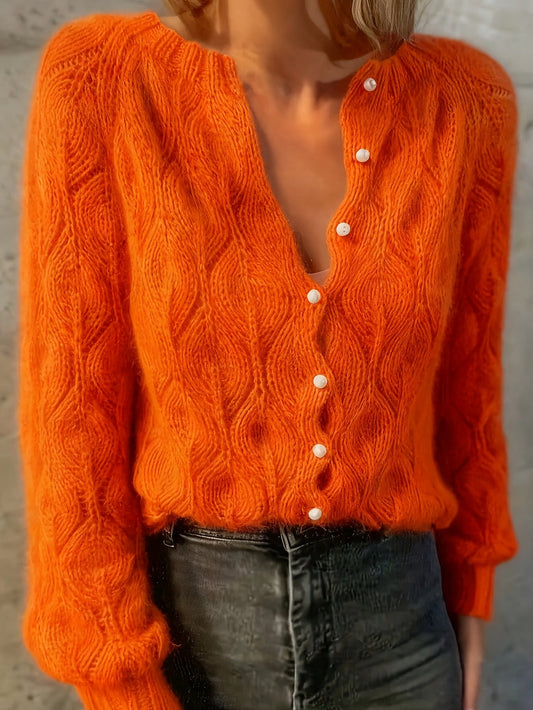Geneva Faux Mink Pearl-Button Cardigan