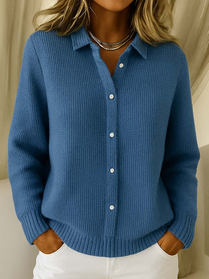 Gaia Waffle-Knit Button-Front Cardigan