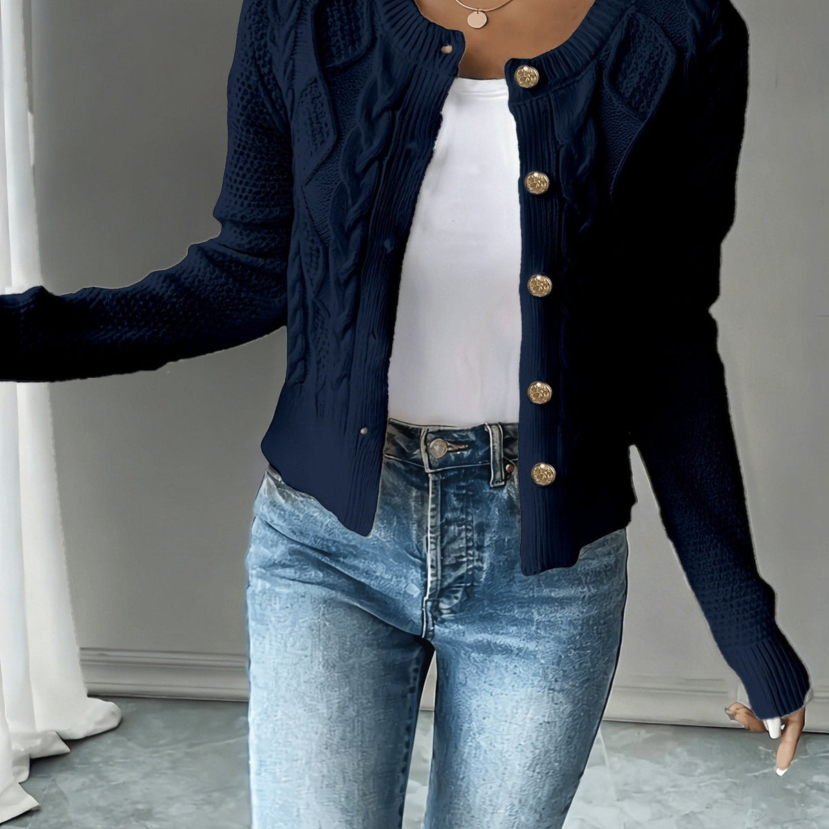 Melisande Cable-Knit Button-Front Cardigan