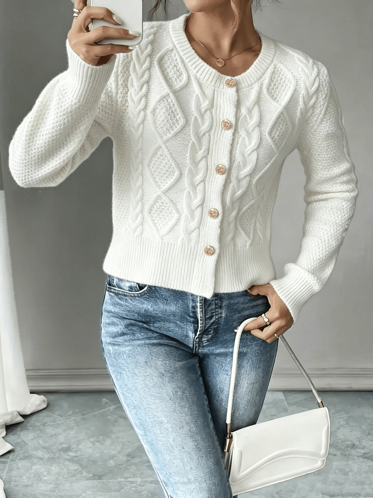 Melisande Cable-Knit Button-Front Cardigan