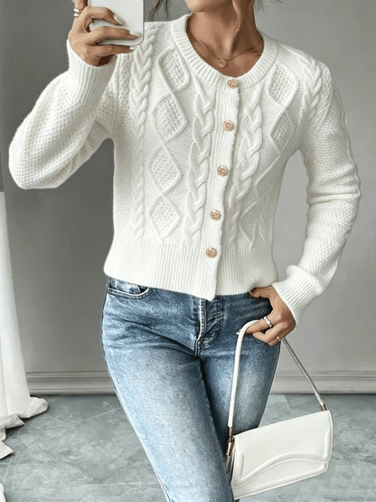 Melisande Cable-Knit Button-Front Cardigan