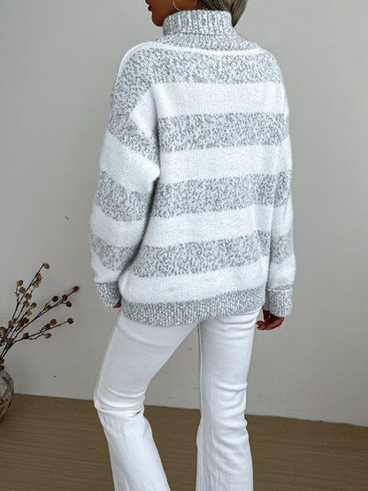 Aviana High-Neck Striped Knit Sweater