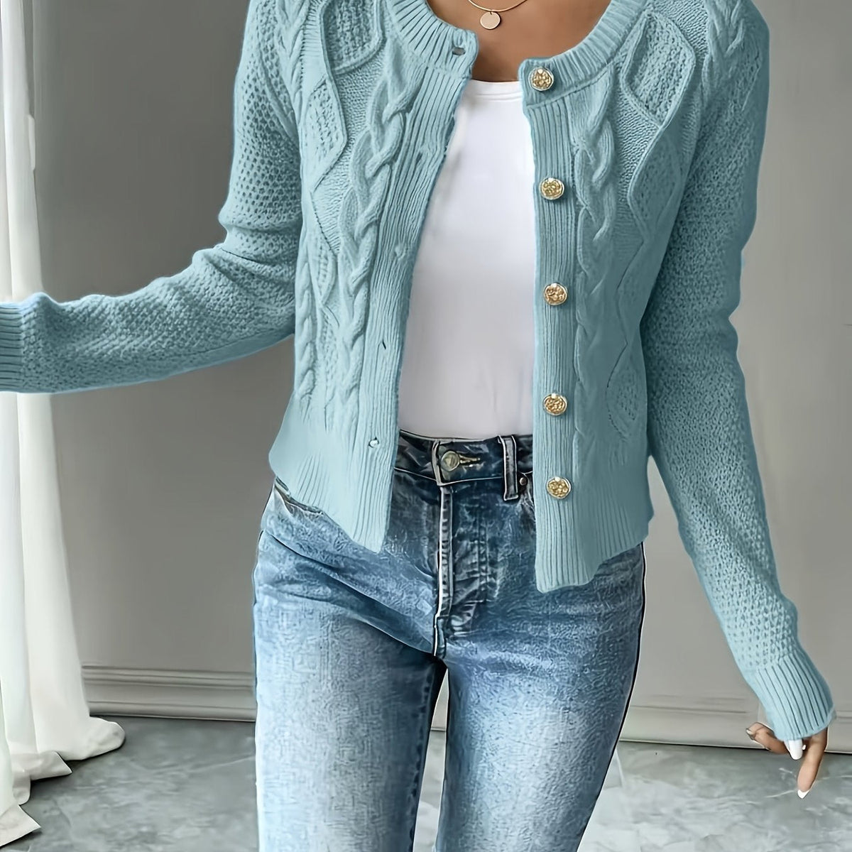 Melisande Cable-Knit Button-Front Cardigan