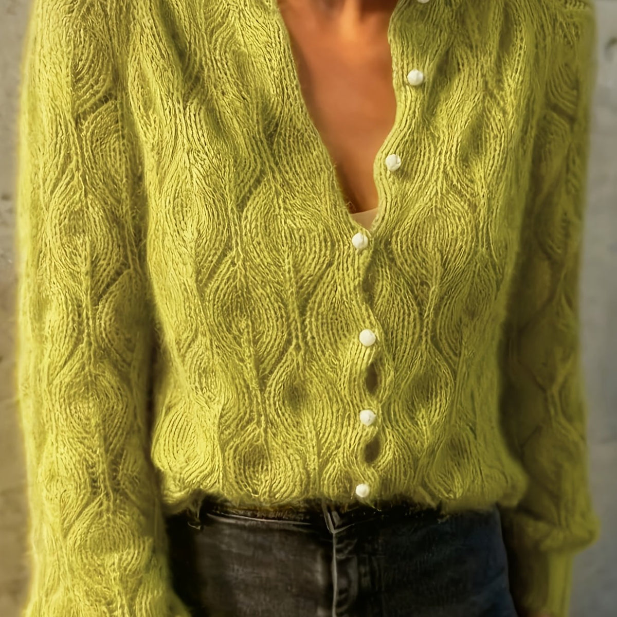 Geneva Faux Mink Pearl-Button Cardigan