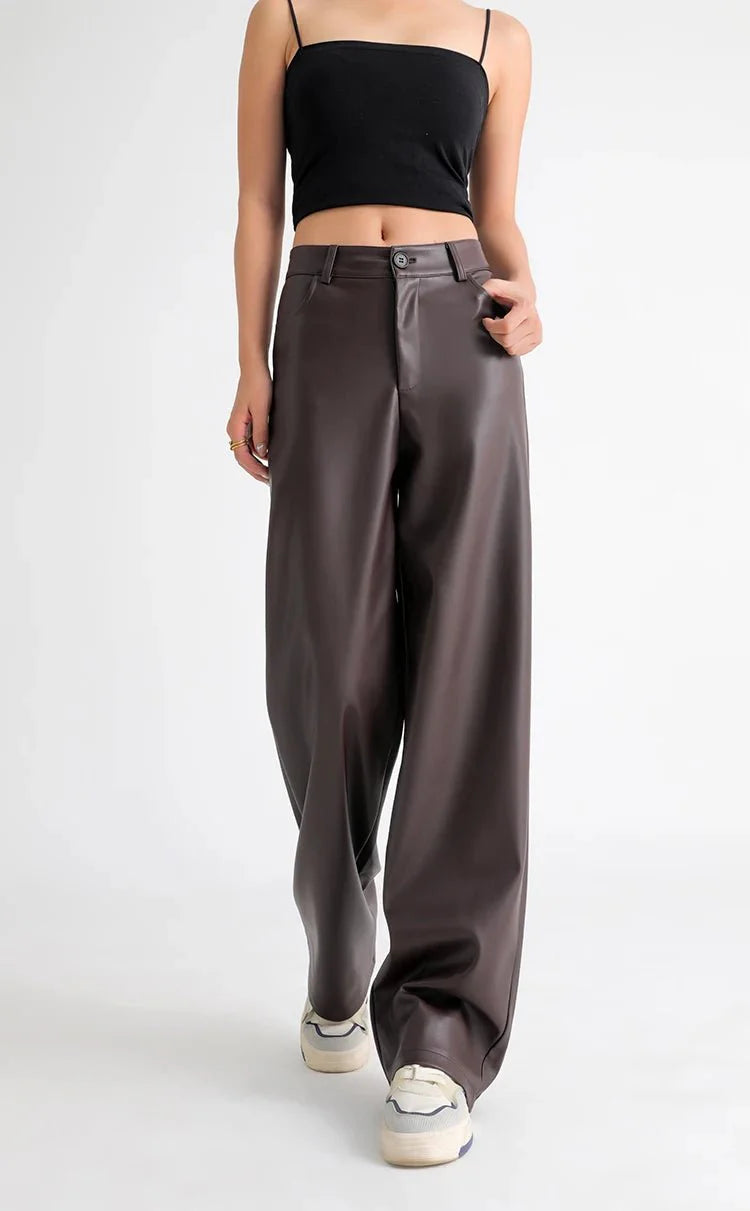 Vivienne Fleece-Lined Leather Wide-Leg Pants