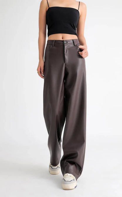 Vivienne Fleece-Lined Leather Wide-Leg Pants